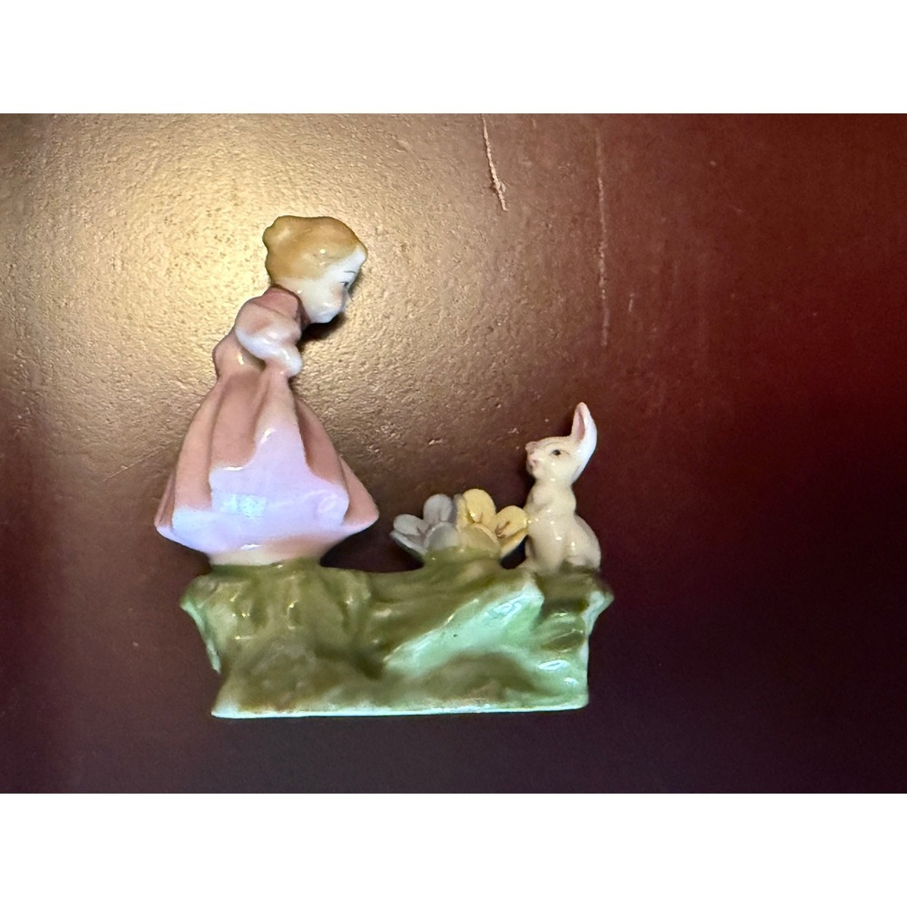 Vintage Porcelain Girl with Rabbit Hand Painted Ceramic Cottagecore Granny Style - Picture 12 of 16